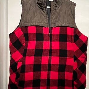Maurices Red/Black/Olive Green Plaid Vest